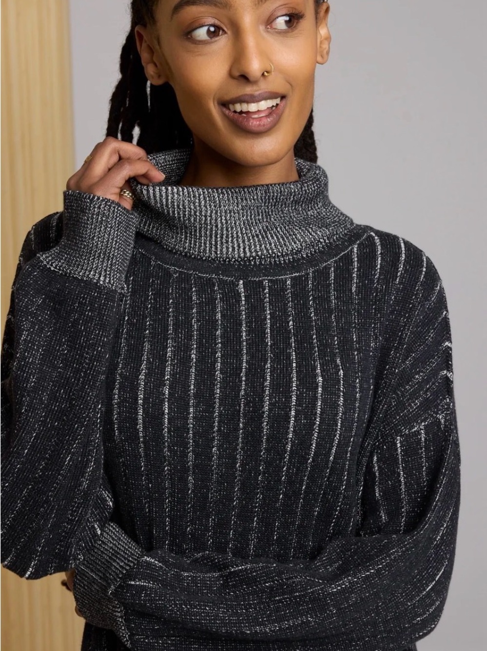 Known Supply Ribbed Knit Midi Dress - 100% Organic Cotton - Black/Pearl - NWT - Picture 3 of 9